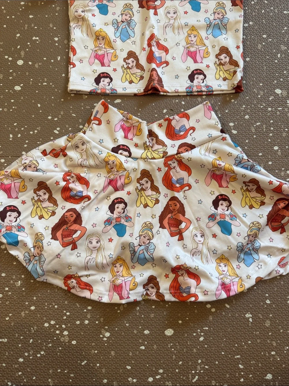 Girls Two-Piece Princess Print Set with Bow - White Multicolor